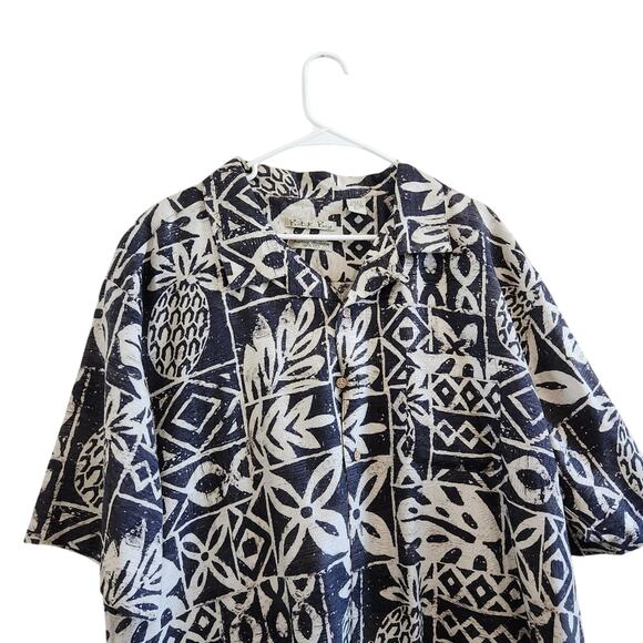 Batik Bay Black & Tan Men's Casual Button Down Silk Shirt Bold Pattern XXL - Picture 4 of 10